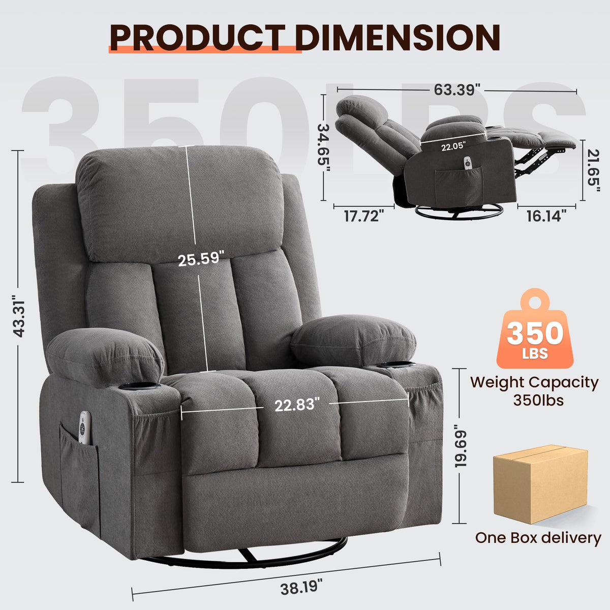 Swivel Rocker Recliner Chair with Massage and Heat F8621