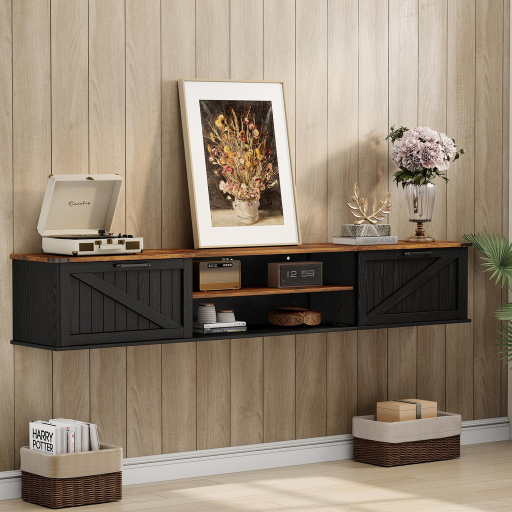 70" Black Floating TV Stand L253