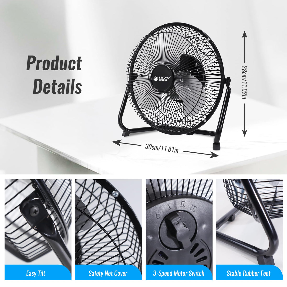 9 Inch Black Metal Floor Fan D584