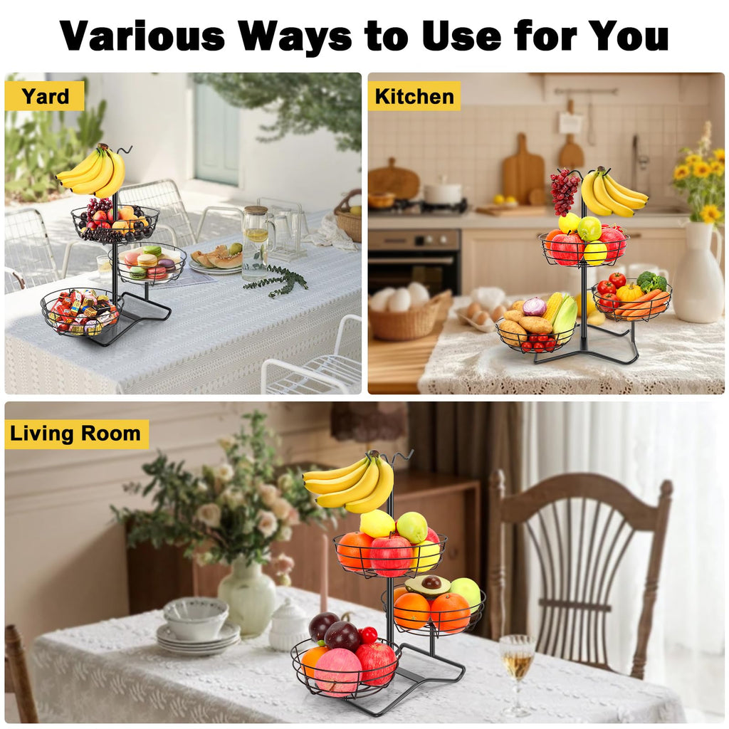 3 Tier Fruit Basket Bowl with 2 Banana Hooks C74912