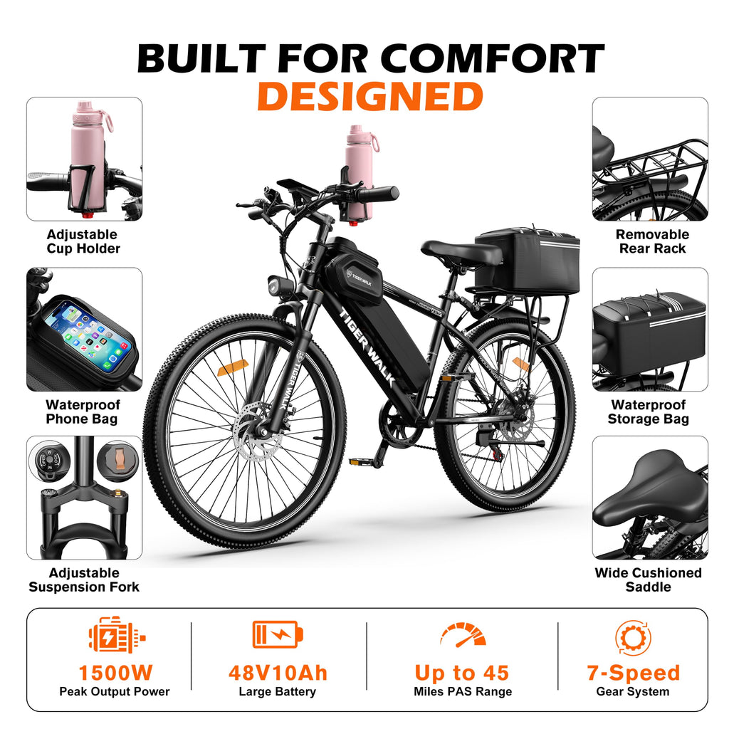 26" Electric Mountain Bike 48V 10Ah 7-Speed O326