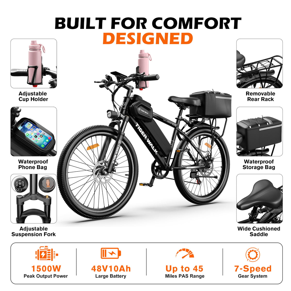 26" Electric Mountain Bike 48V 10Ah 7-Speed O326