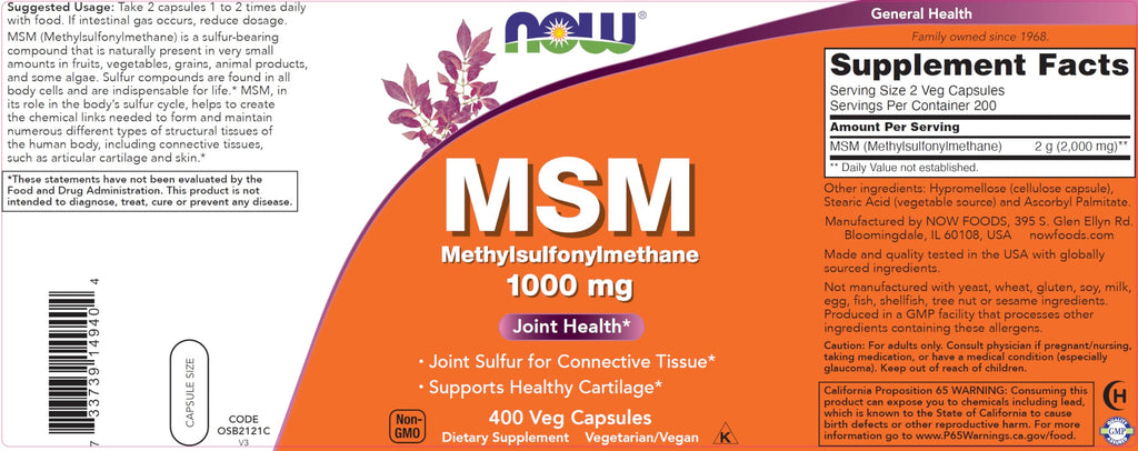 MSM 1000mg 400 Veg Capsules Pack of 2 U421