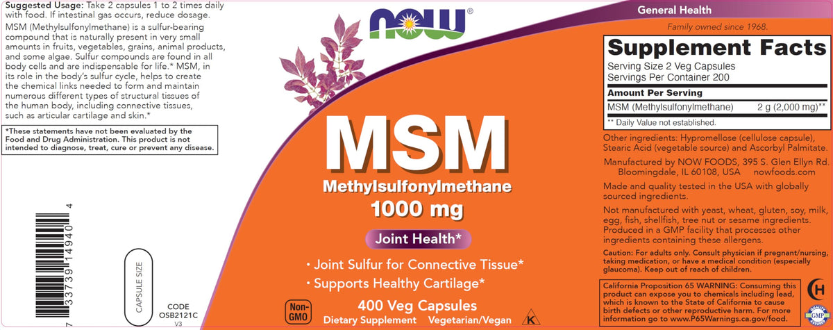 MSM 1000mg 400 Veg Capsules Pack of 2 U421