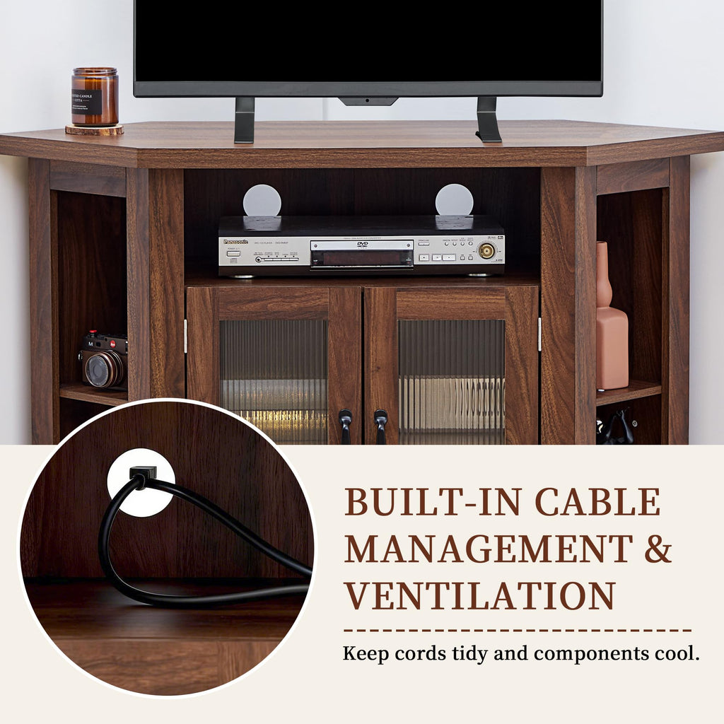 Corner TV Stand for TVs up to 48 Inch with Storage Shelves and 2 Doors M93324