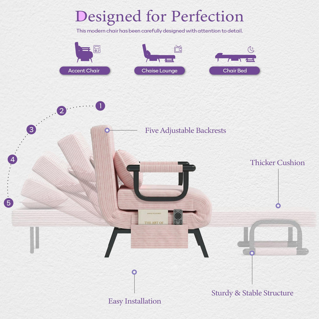 Pink Folding Sleeper Chair Bed H534599
