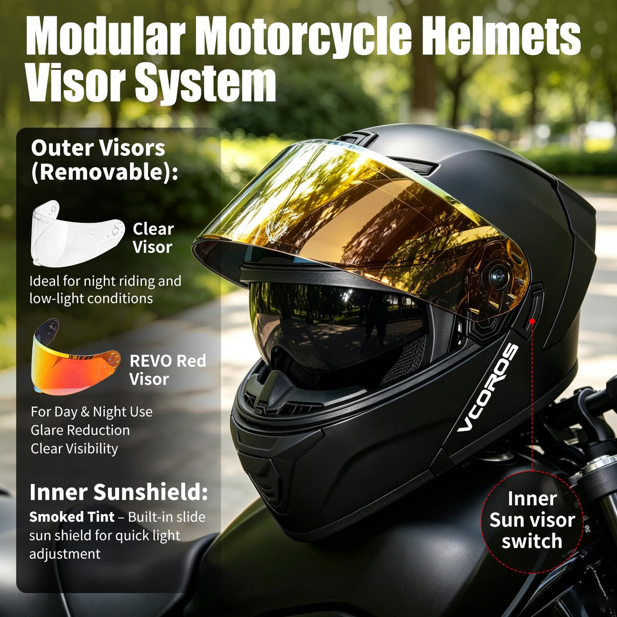 Flip Up Modular Motorcycle Helmet Dual Visor E9373