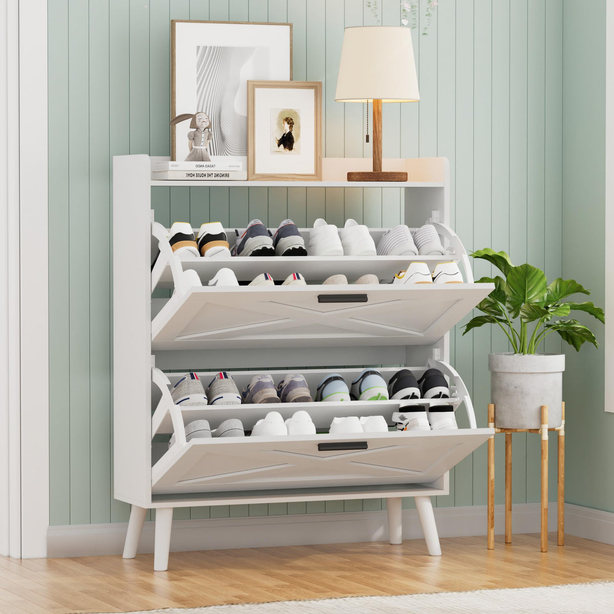 Farmhouse Shoe Storage Cabinet with Flip Drawers R58141