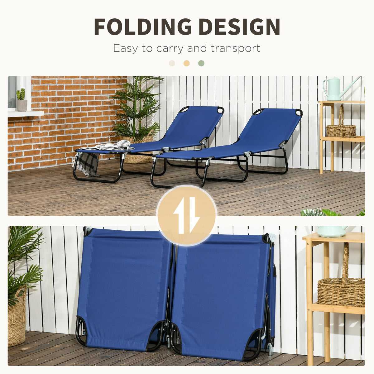 Blue 2 Pieces Folding Chaise Lounge Chair with 5-Level Back G720