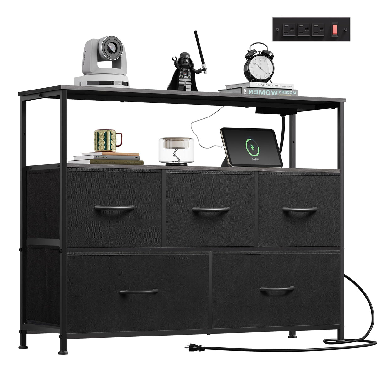 Black 5 Drawer Fabric Dresser N71956