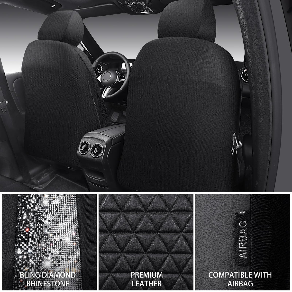 Black Leather Car Seat Covers Full Set J868