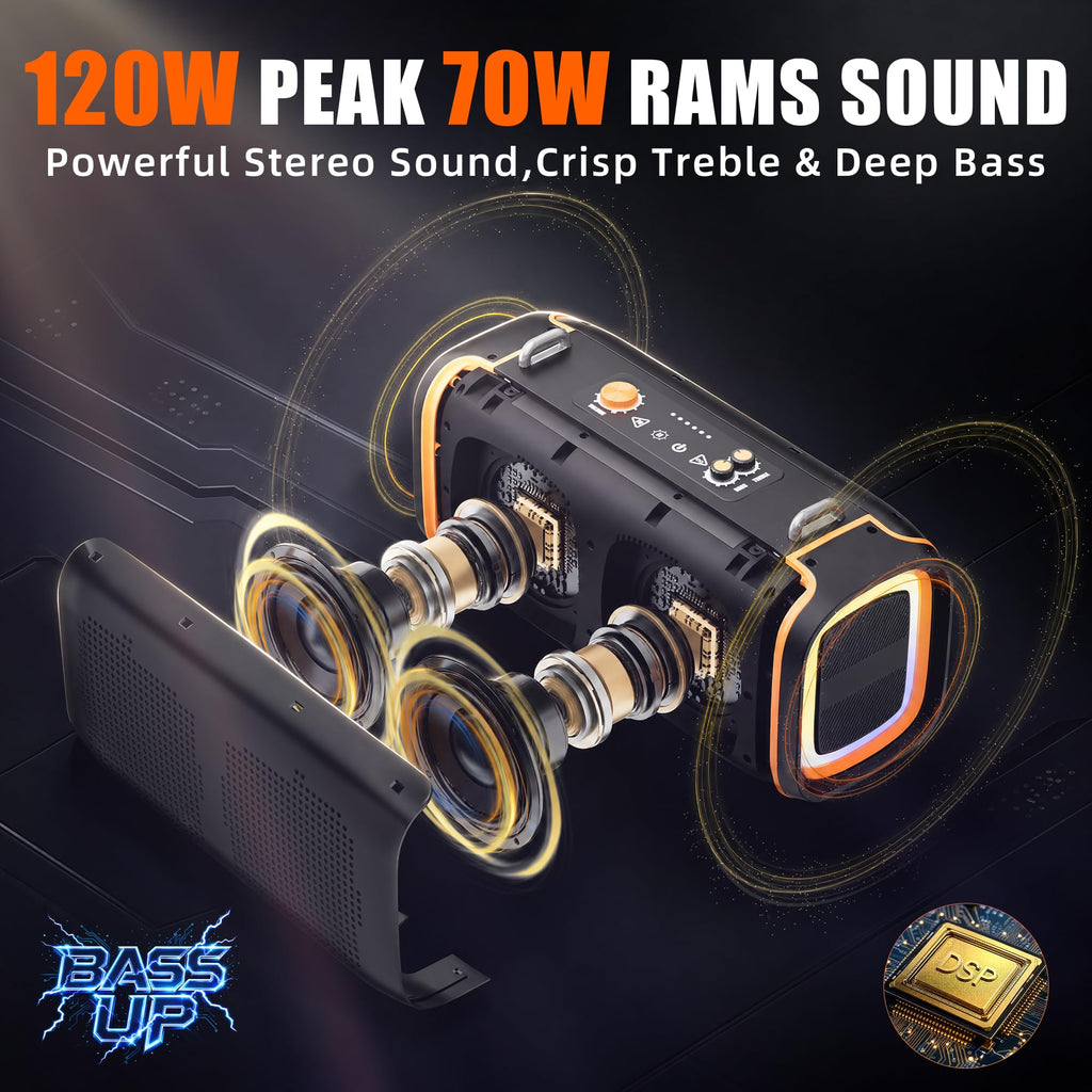 Portable Bluetooth Speaker, 120W Peak, 28-Hour Playtime S607131