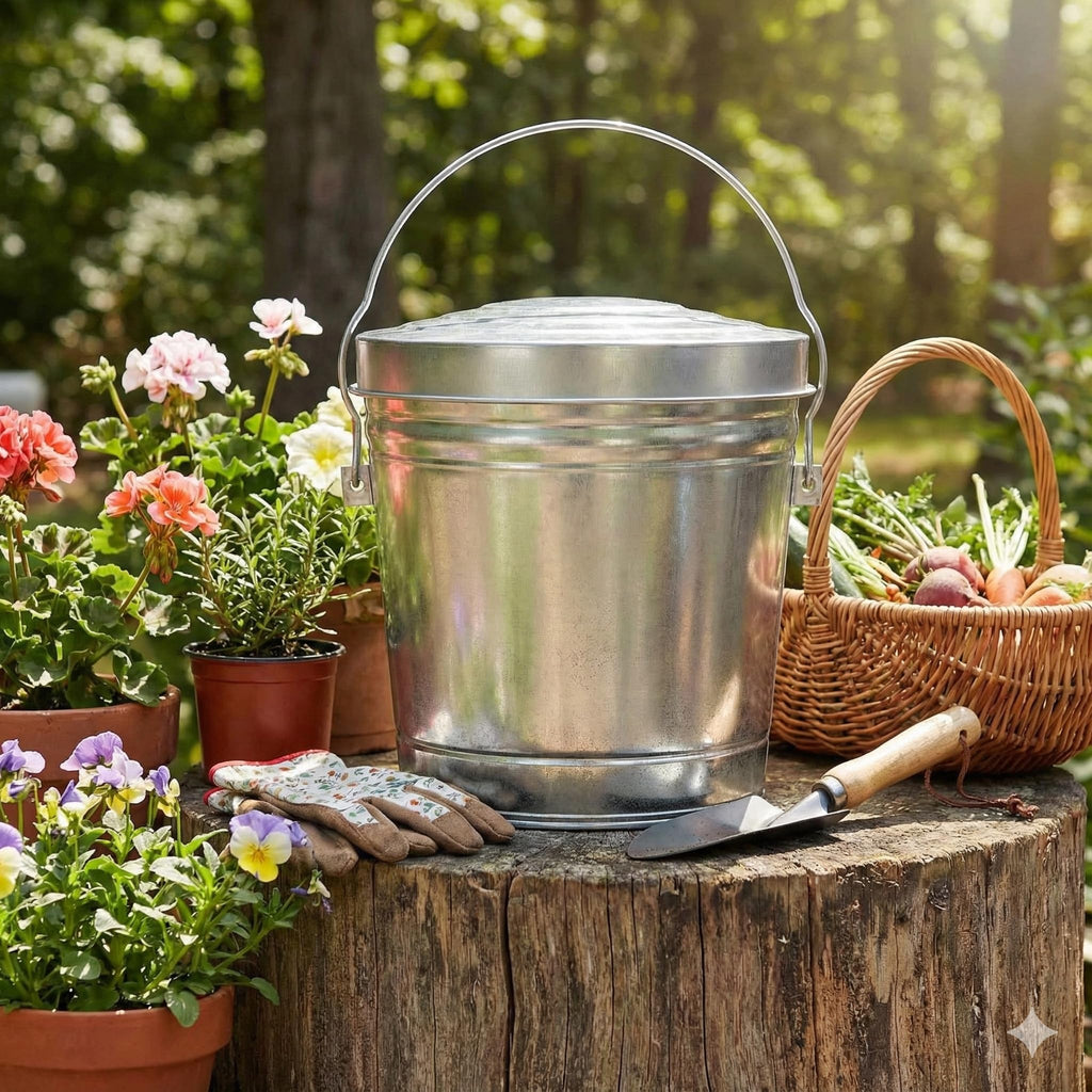 6-Gallon Galvanized Steel Trash Can with Locking Lid P8991
