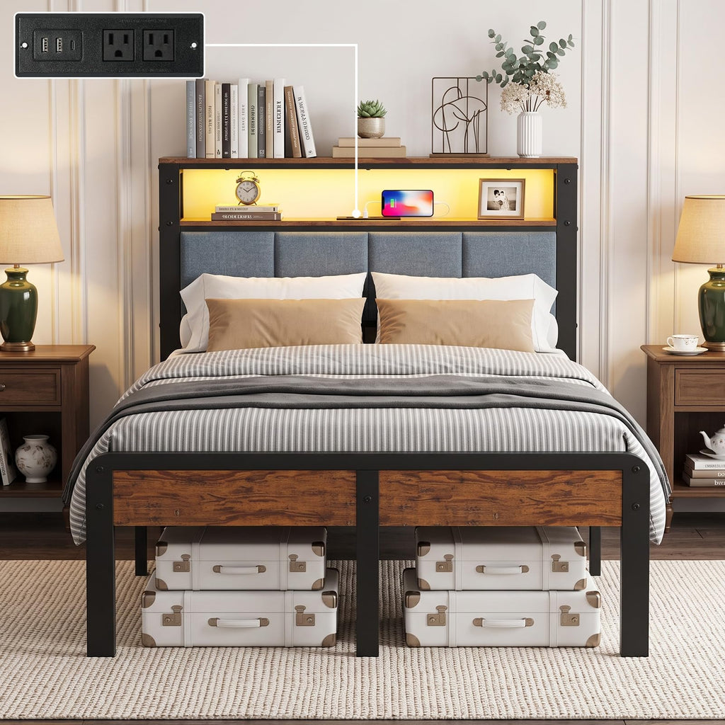 Twin Bed Frame with 18-Inch Under-Bed Storage and RGB LED Lights W496