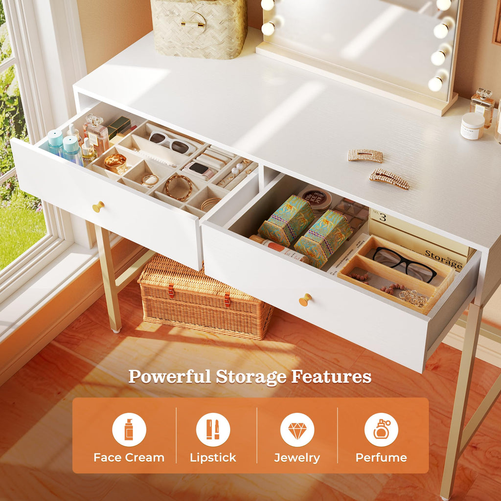 White Vanity Desk with Drawers U662877