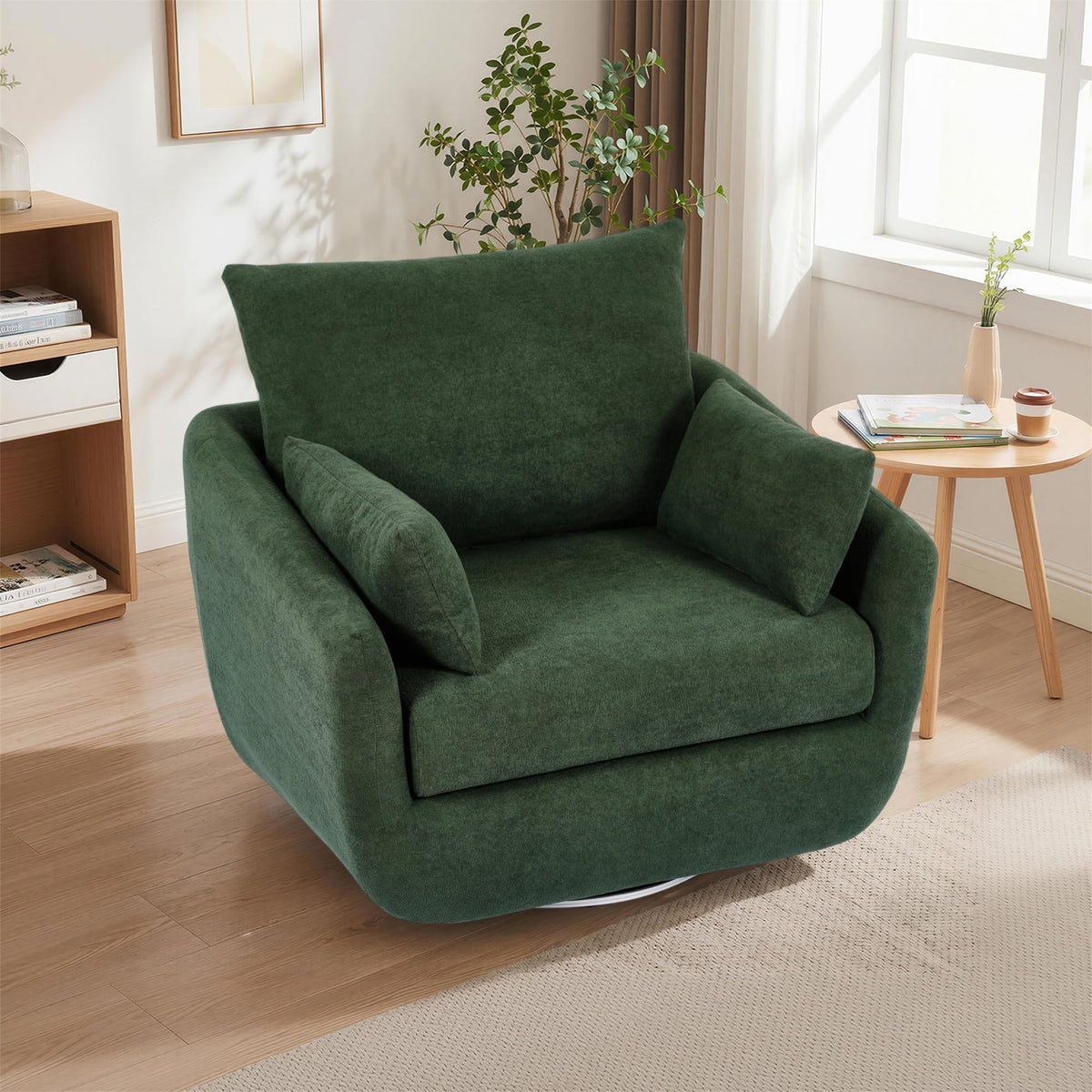Oversized Sherpa Boucle Fabric Swivel Accent Armchair Set of 2 G47589