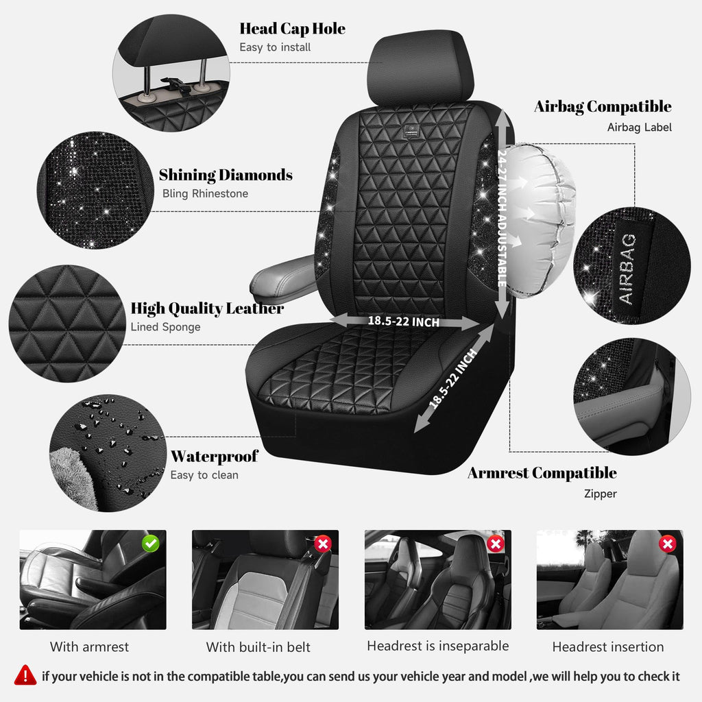 Black Leather Car Seat Covers Full Set J868