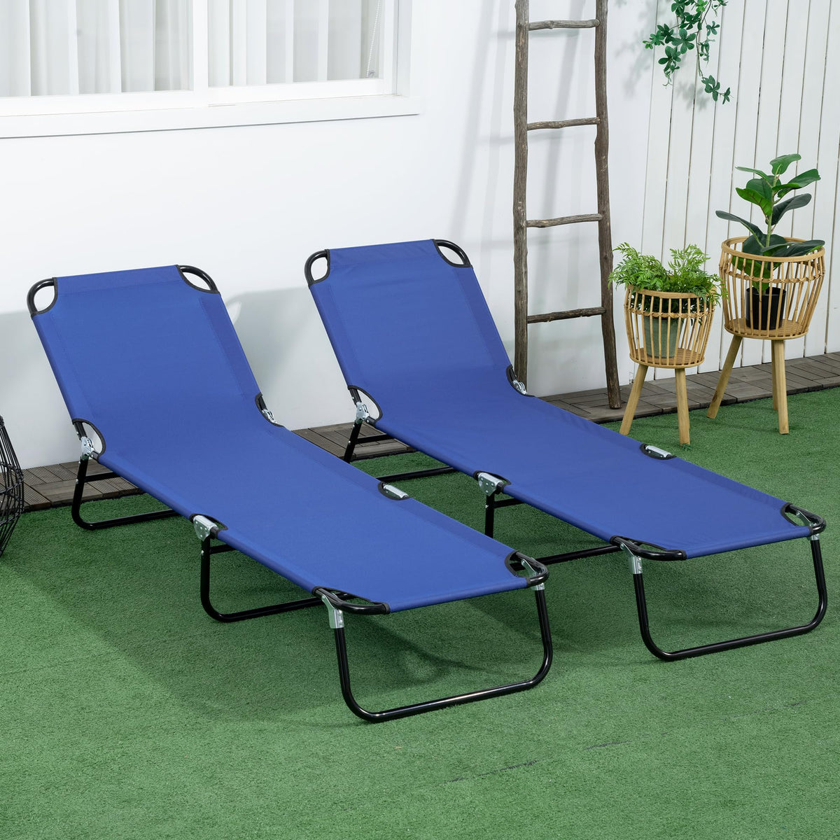 Blue 2 Pieces Folding Chaise Lounge Chair with 5-Level Back G720