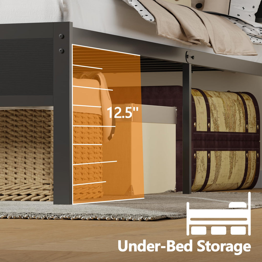 Queen Bed Frame with Storage Headboard and LED Lights N38898