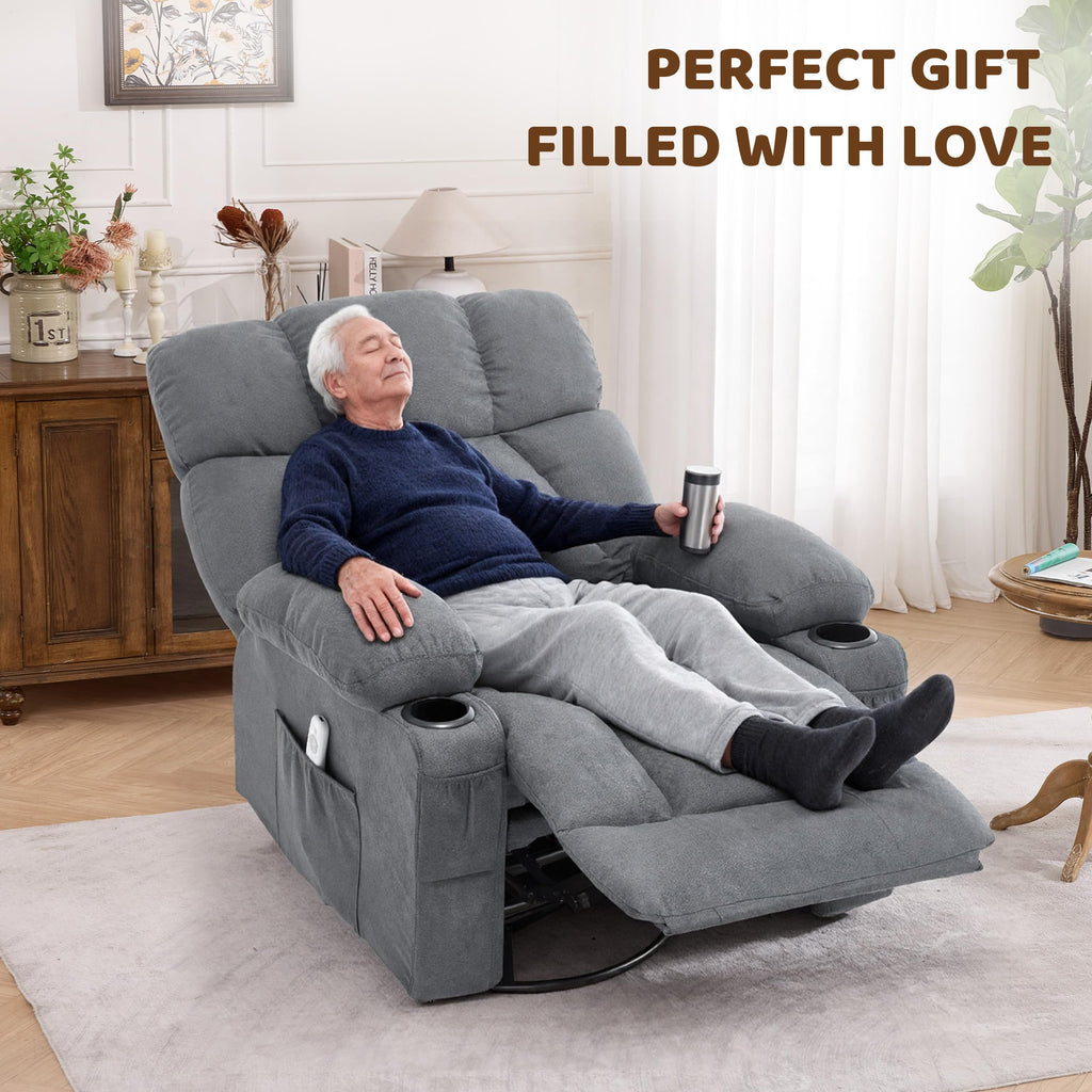 Oversized Grey Swivel Massage Recliner Chair J464605