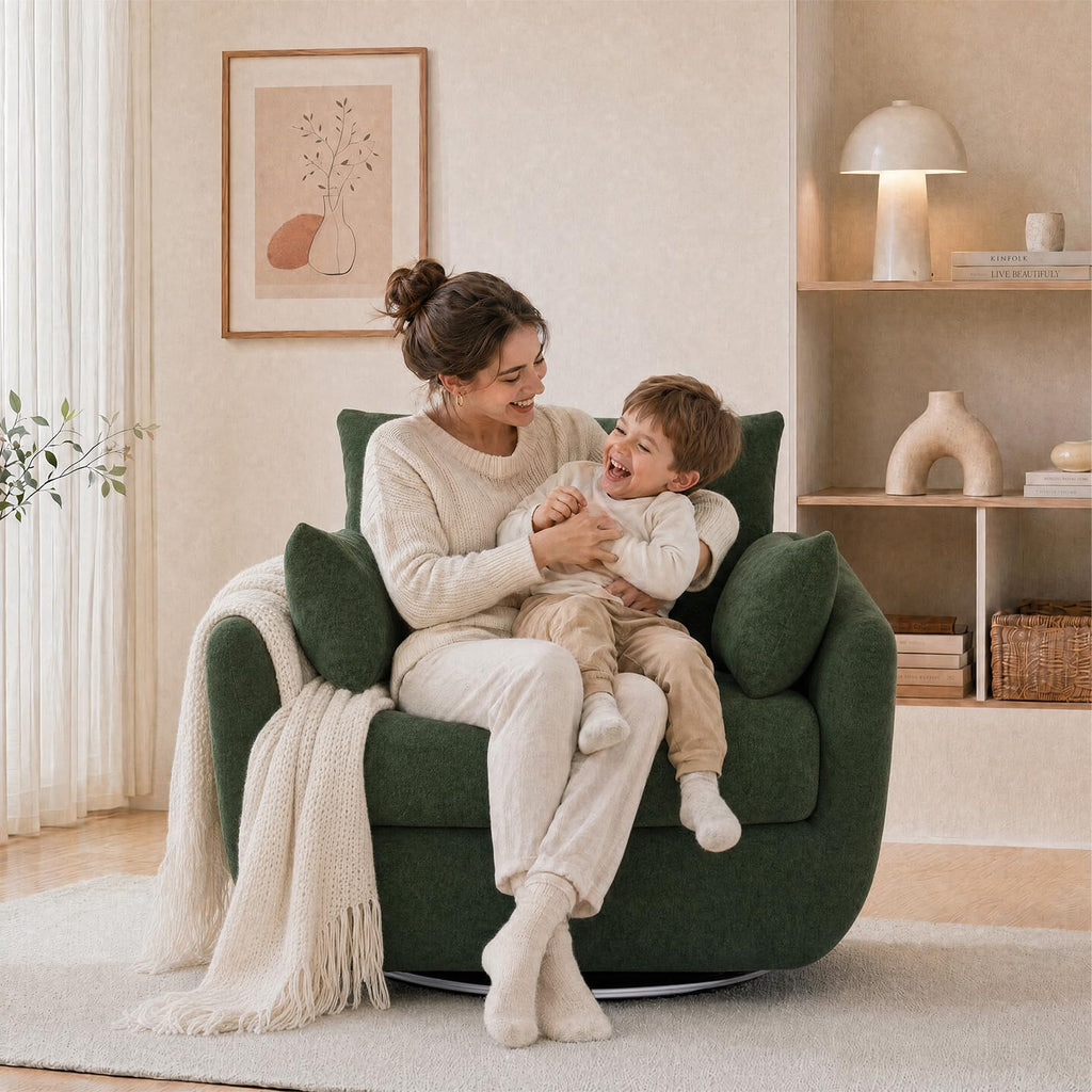 Oversized Sherpa Boucle Fabric Swivel Accent Armchair Set of 2 G47589