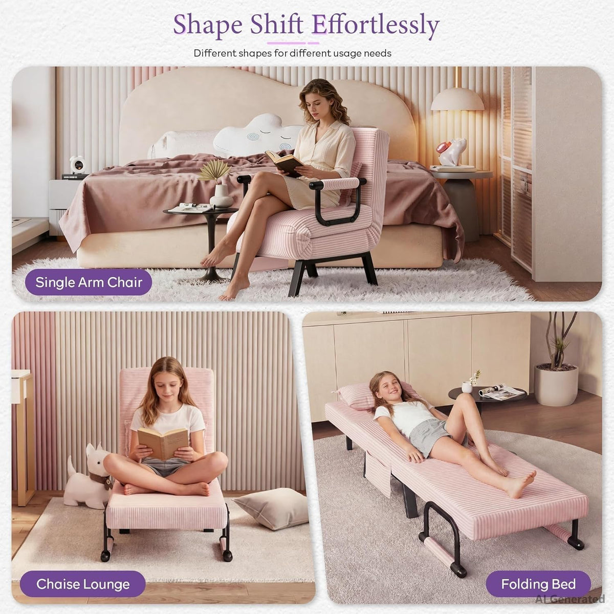 Pink Folding Sleeper Chair Bed H534599