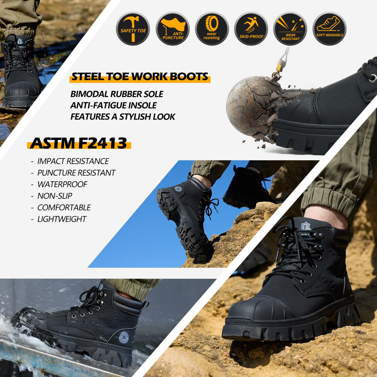 Waterproof Steel Toe Leather Work Boots A1076