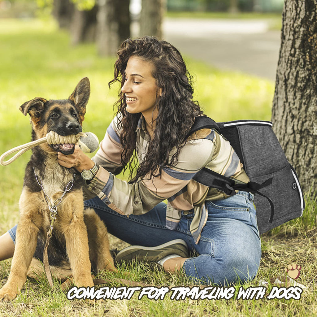 Dog Travel Bag Backpack with 2 Silicone Collapsible Bowls and 2 Food Baskets Grey O30009