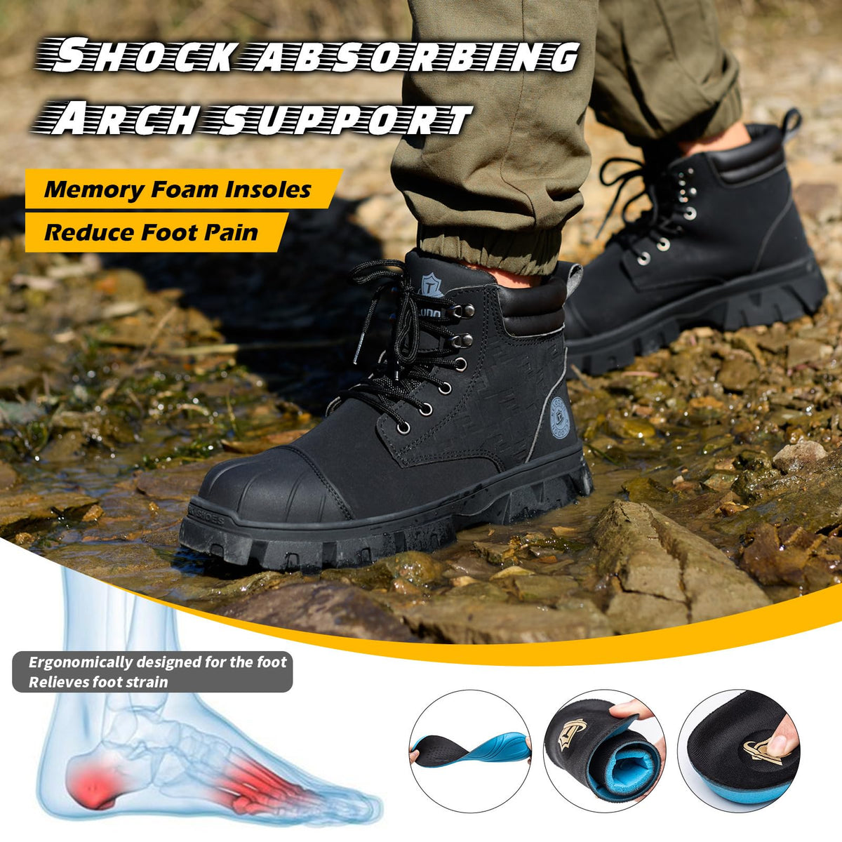 Waterproof Steel Toe Leather Work Boots A1076