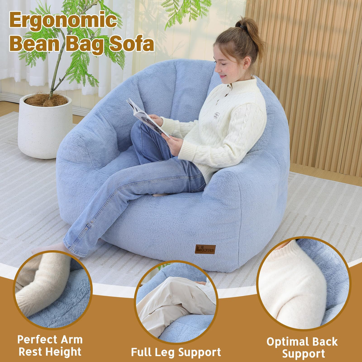 Light Blue Corduroy Bean Bag Chair Z429
