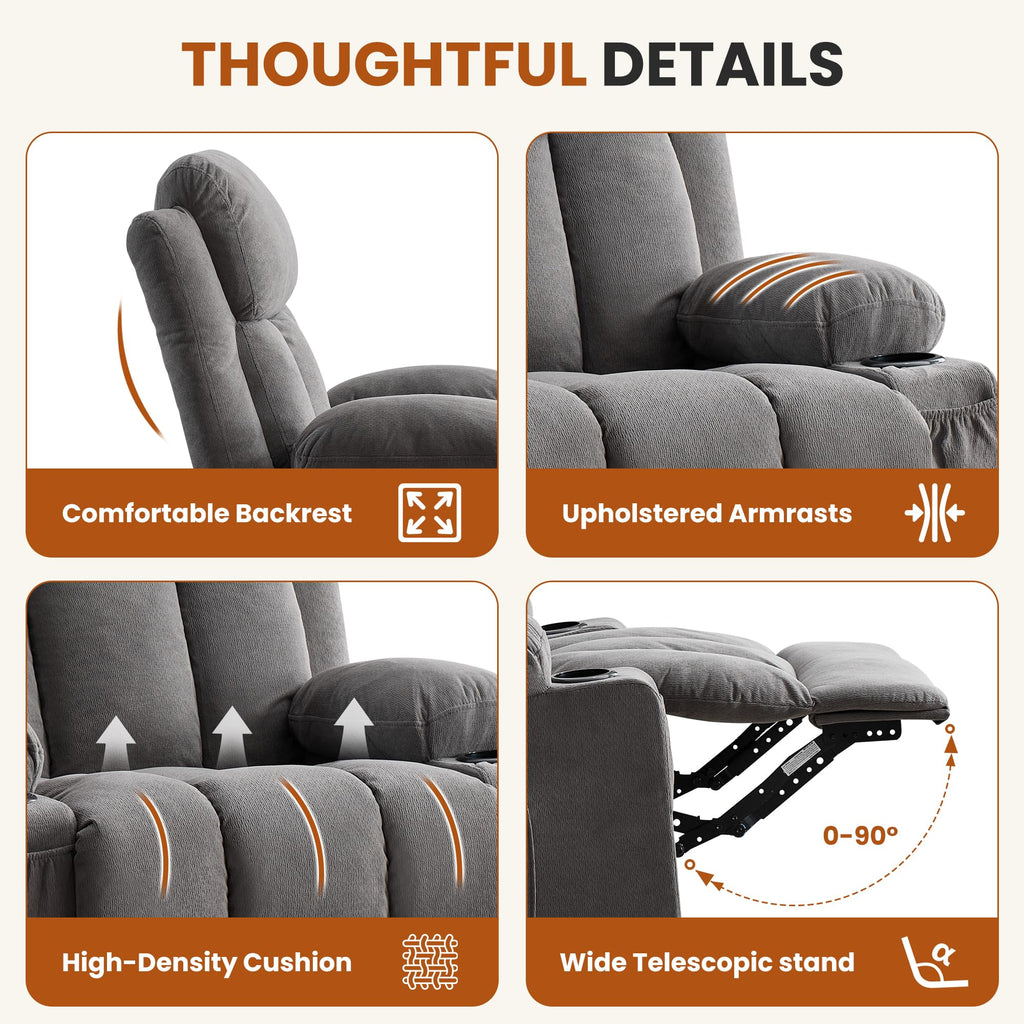 Swivel Rocker Recliner Chair with Massage and Heat F8621