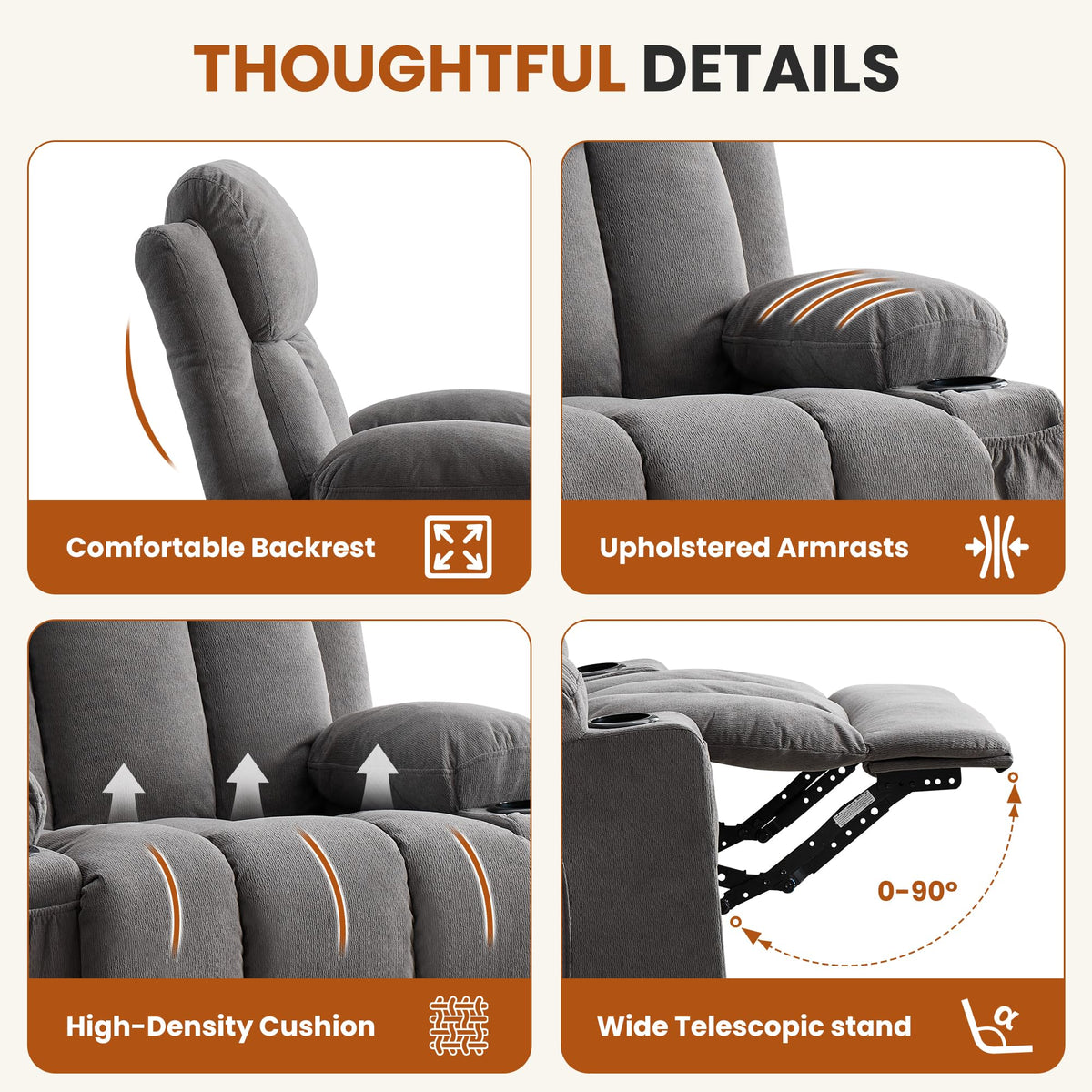 Swivel Rocker Recliner Chair with Massage and Heat F8621