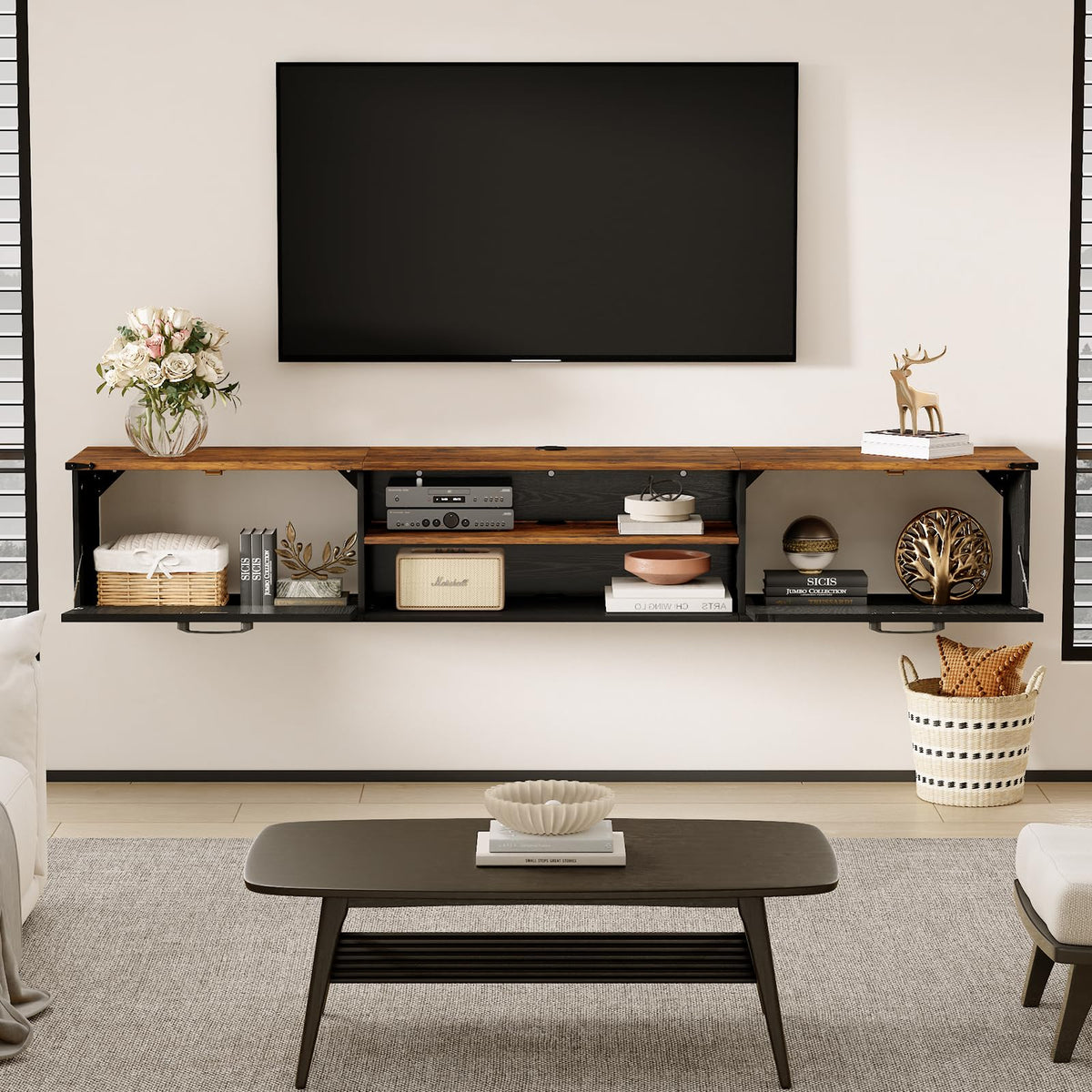 70" Black Floating TV Stand L253
