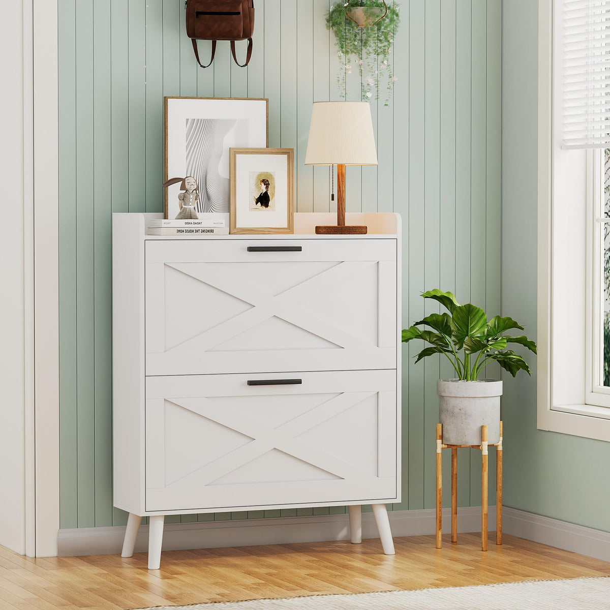 Farmhouse Shoe Storage Cabinet with Flip Drawers R58141