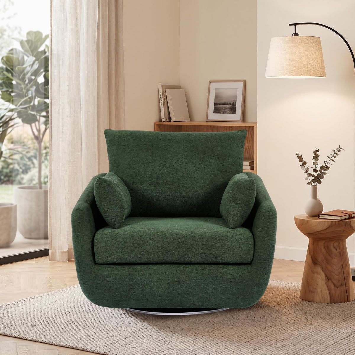Oversized Sherpa Boucle Fabric Swivel Accent Armchair Set of 2 G47589