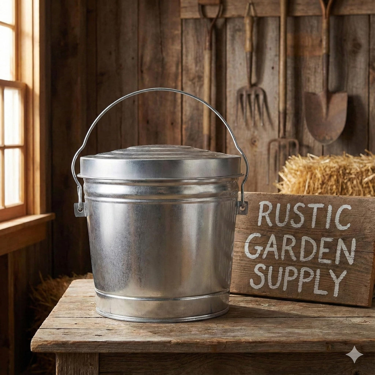 6-Gallon Galvanized Steel Trash Can with Locking Lid P8991
