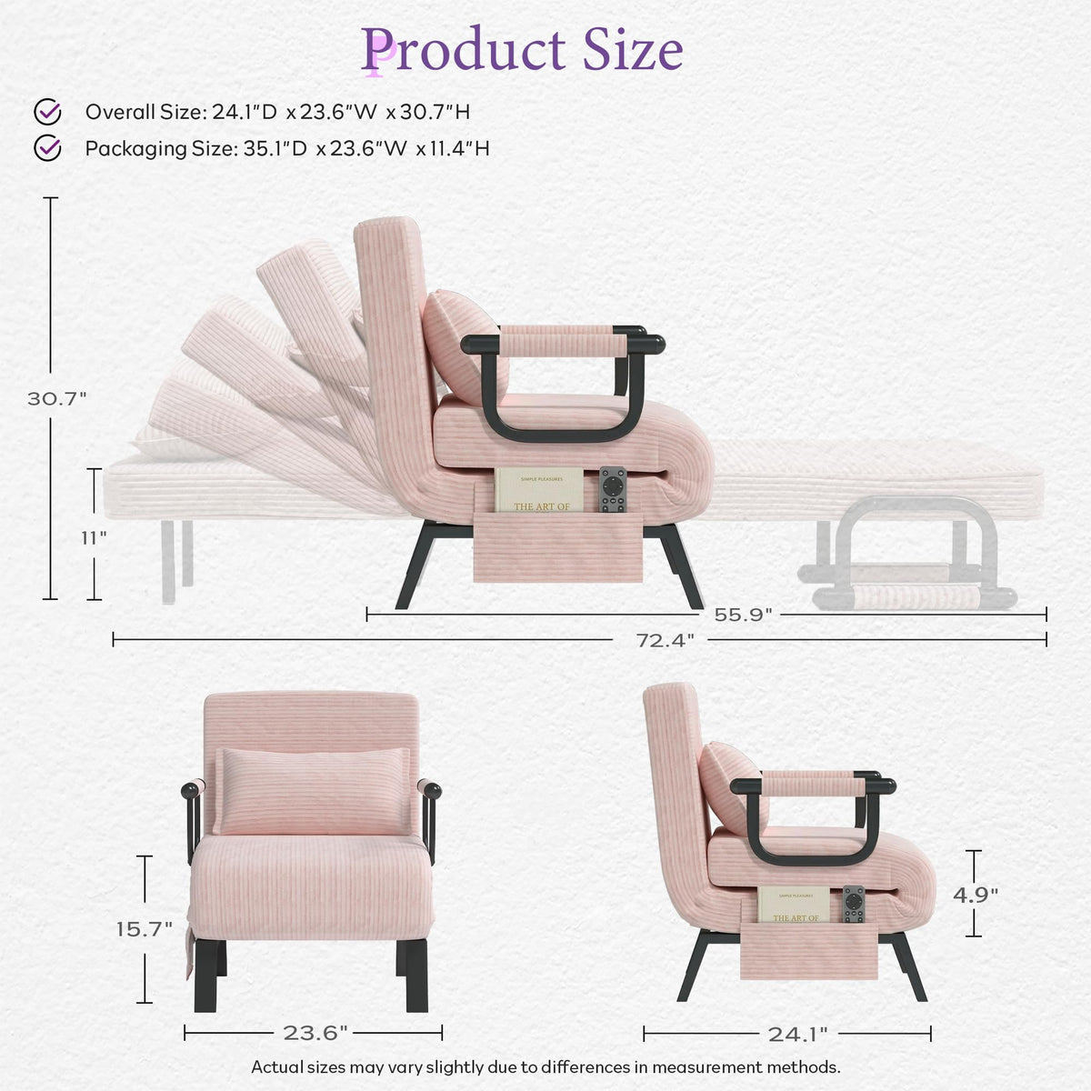 Pink Folding Sleeper Chair Bed H534599