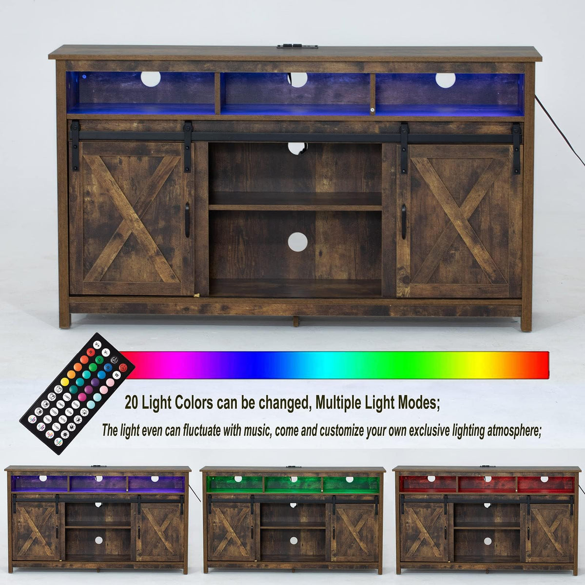 57In Wooden Farmhouse TV Stand with Sliding Barn Door K78396