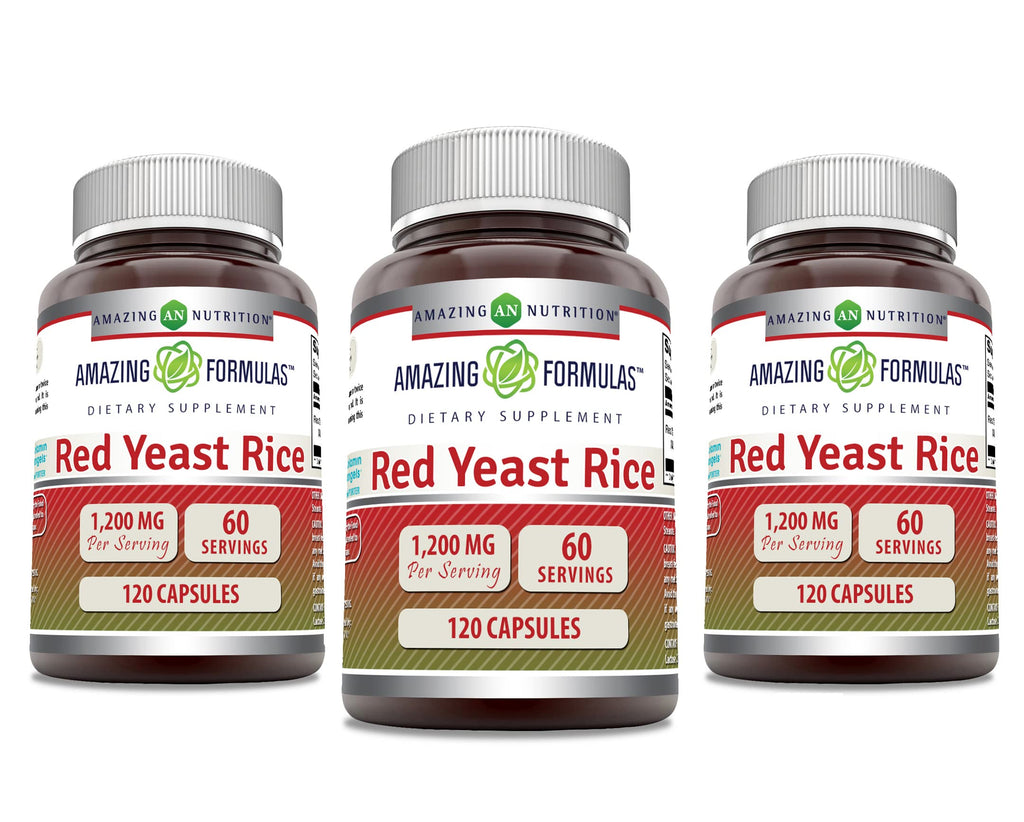 Red Yeast Rice 1200mg Capsules Supplement 120 Count 3 Pack H147506