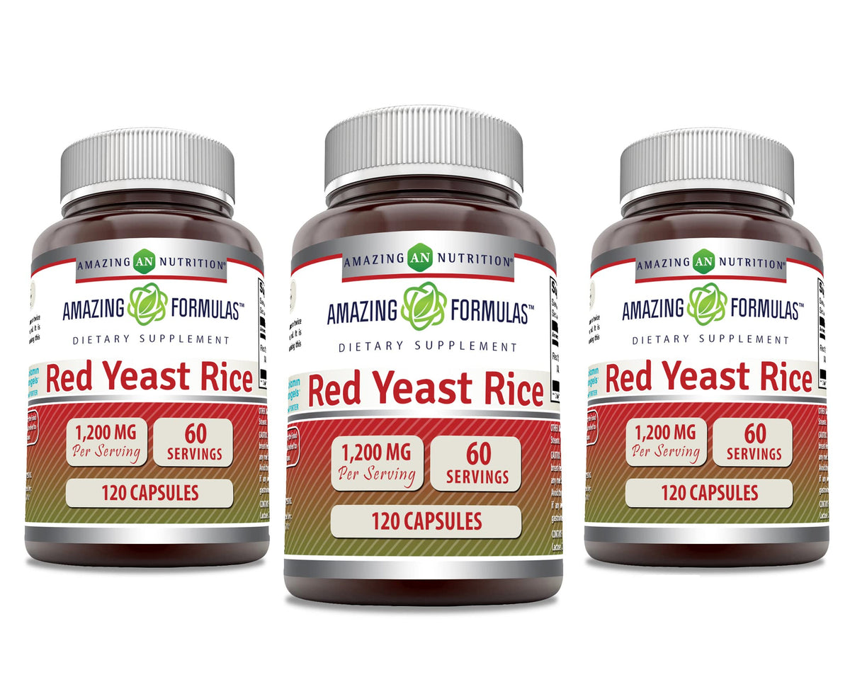 Red Yeast Rice 1200mg Capsules Supplement 120 Count 3 Pack H147506