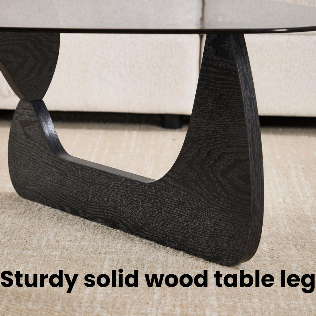 Modern Triangle Glass Coffee Table with Wood Base J277181
