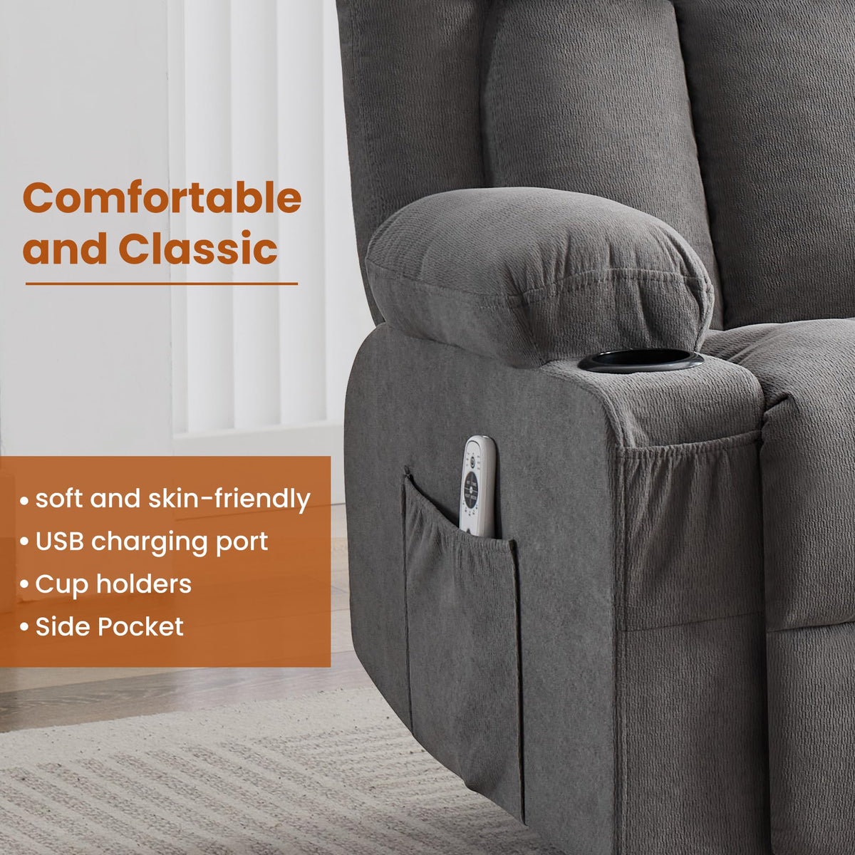 Swivel Rocker Recliner Chair with Massage and Heat F8621