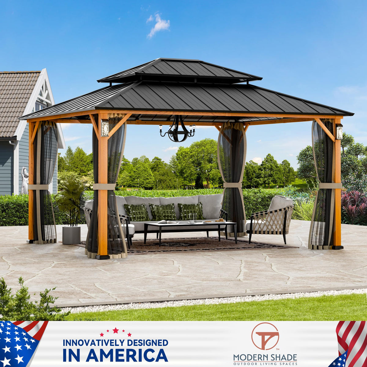 12x14 Hardtop Gazebo with LED Lights B21923