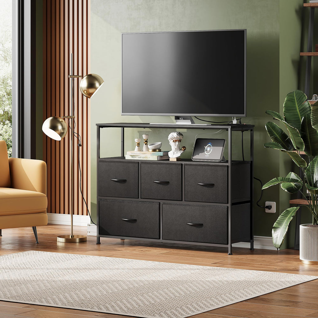 Black 5 Drawer Fabric Dresser N71956