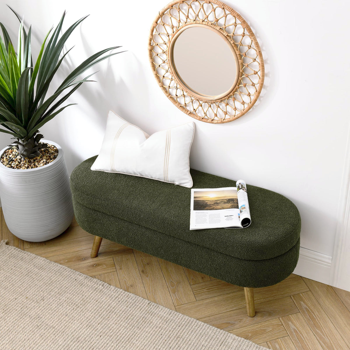 Oval Storage Bench with Rubber Wood Legs K586750