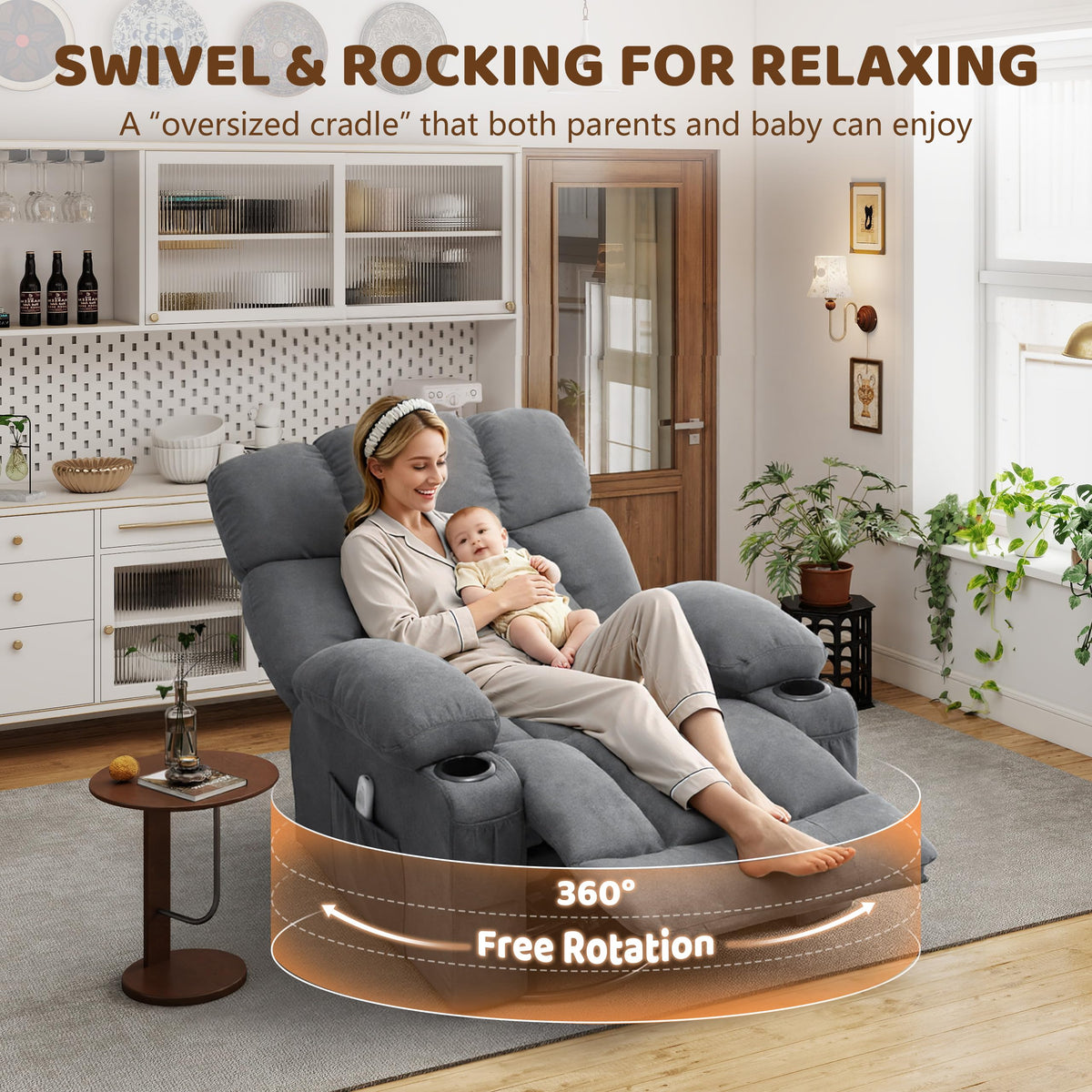 Oversized Grey Swivel Massage Recliner Chair J464605