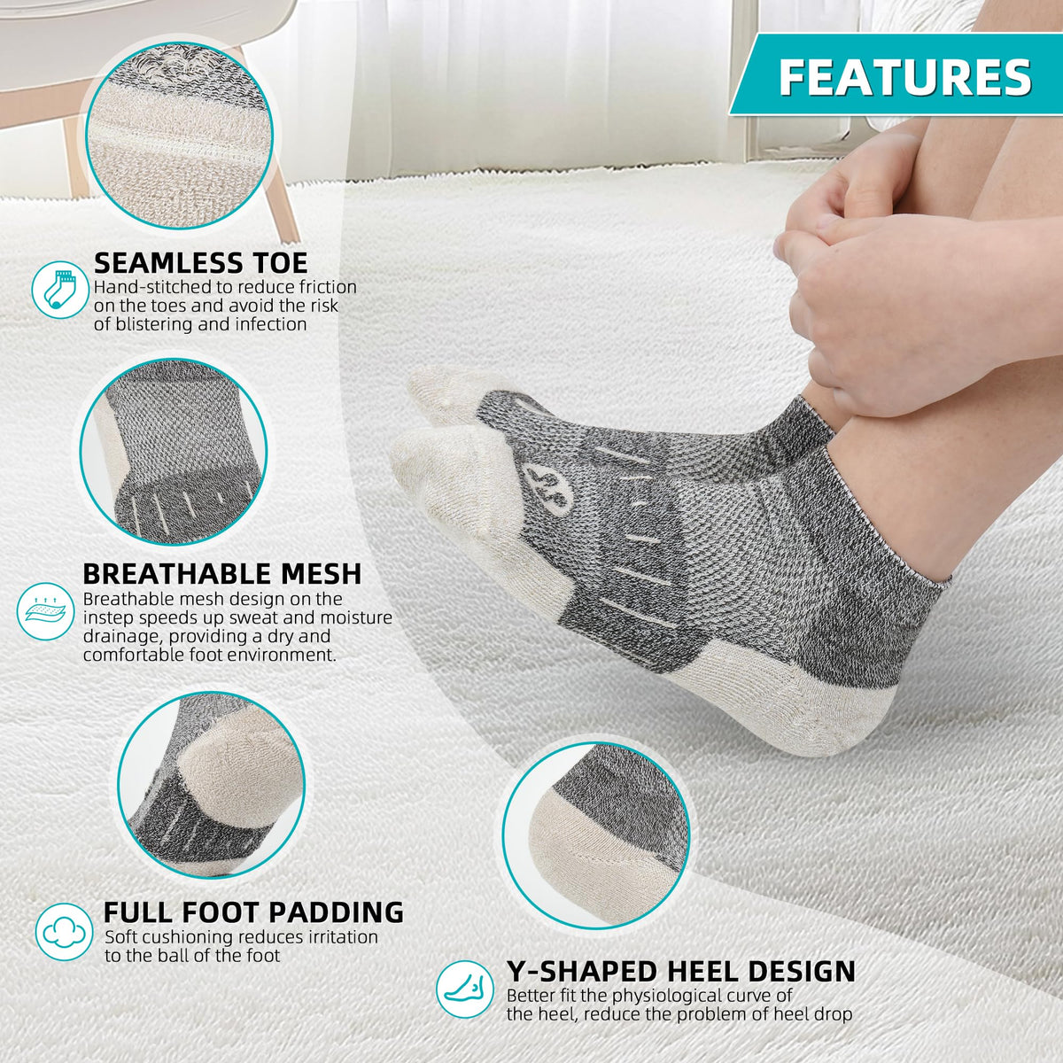 Diabetic Socks for Men, 10 Pairs Ankle & Low Cut Size 9-15 U35277