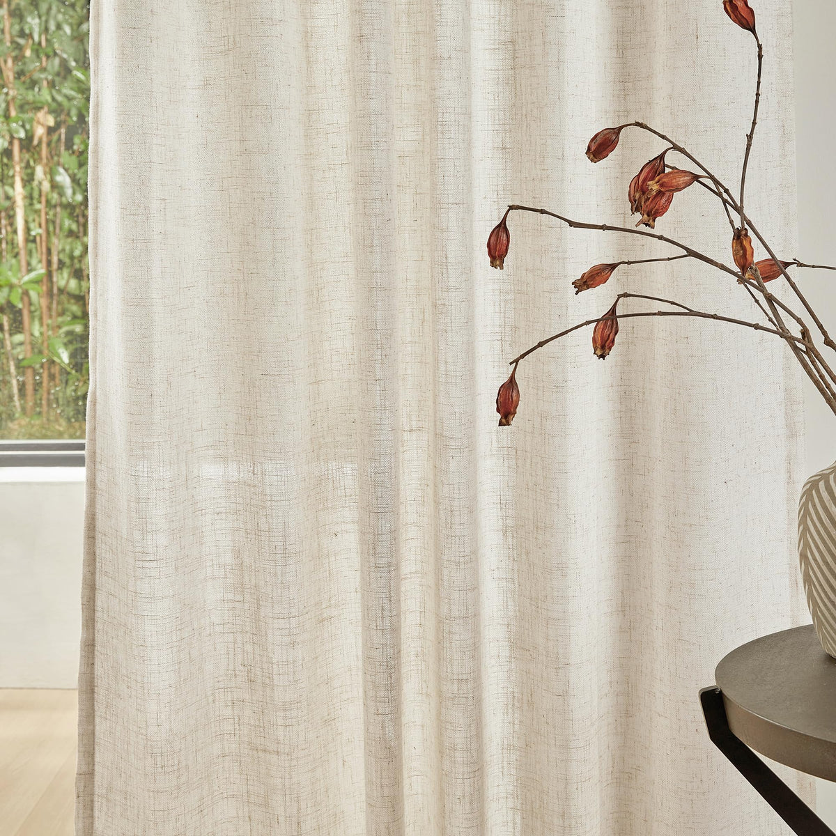 90 Inches Long Semi Sheer Linen Curtains, 2 Panels N322