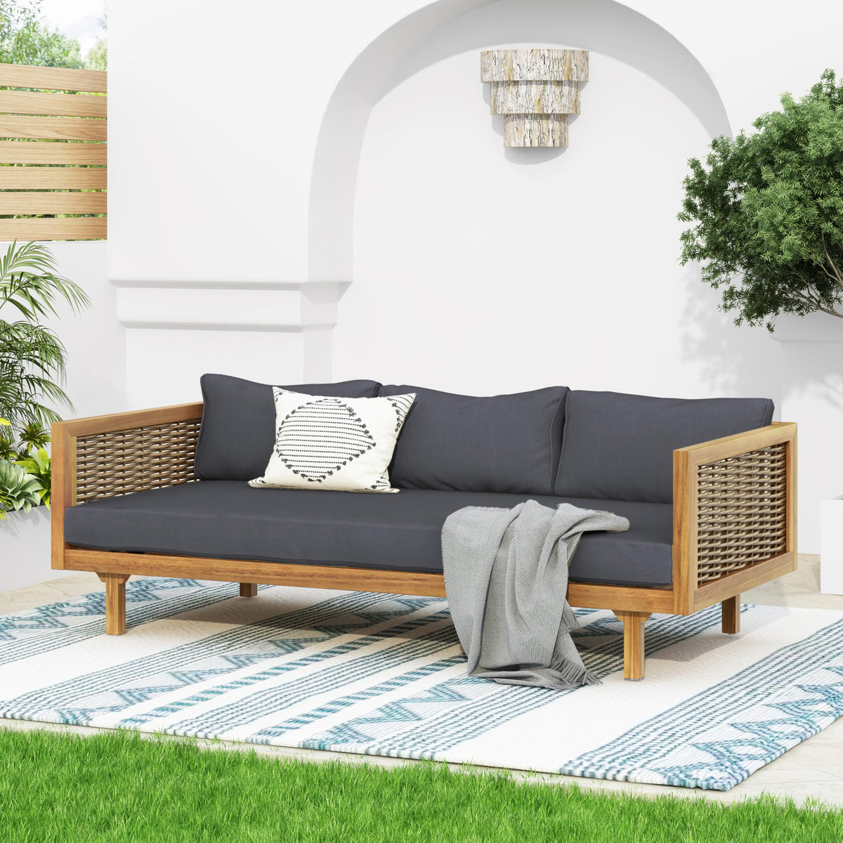 Acacia Wood 3-Seater Patio Sofa with Cushions D511472