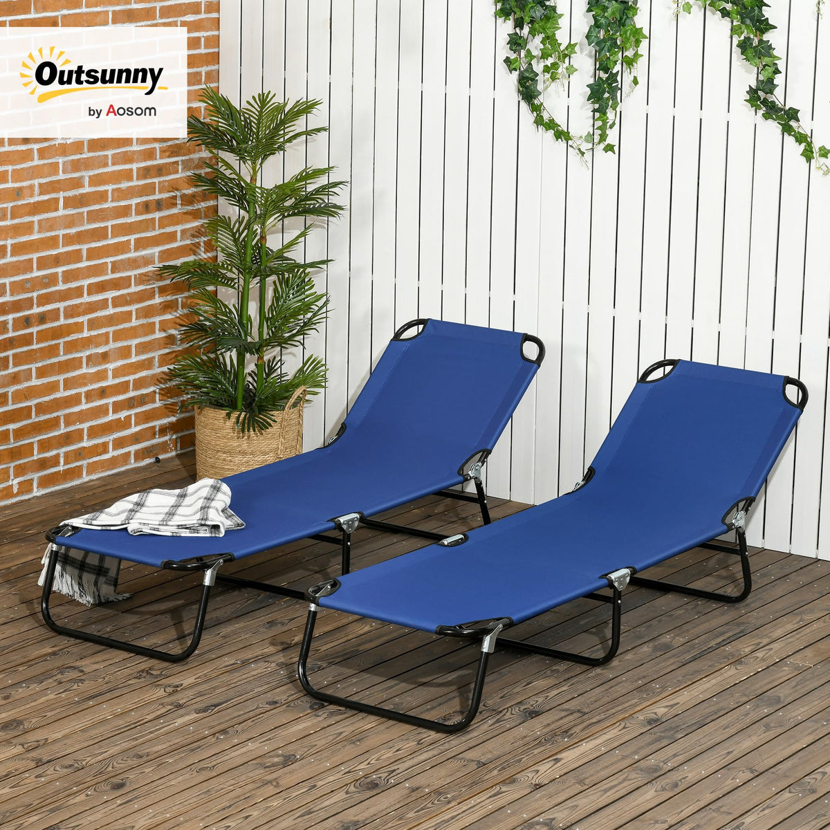 Blue 2 Pieces Folding Chaise Lounge Chair with 5-Level Back G720